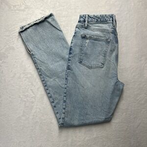 Good American Straight Jeans Womens 8/29 Light Blue Inseam Split Button Fly